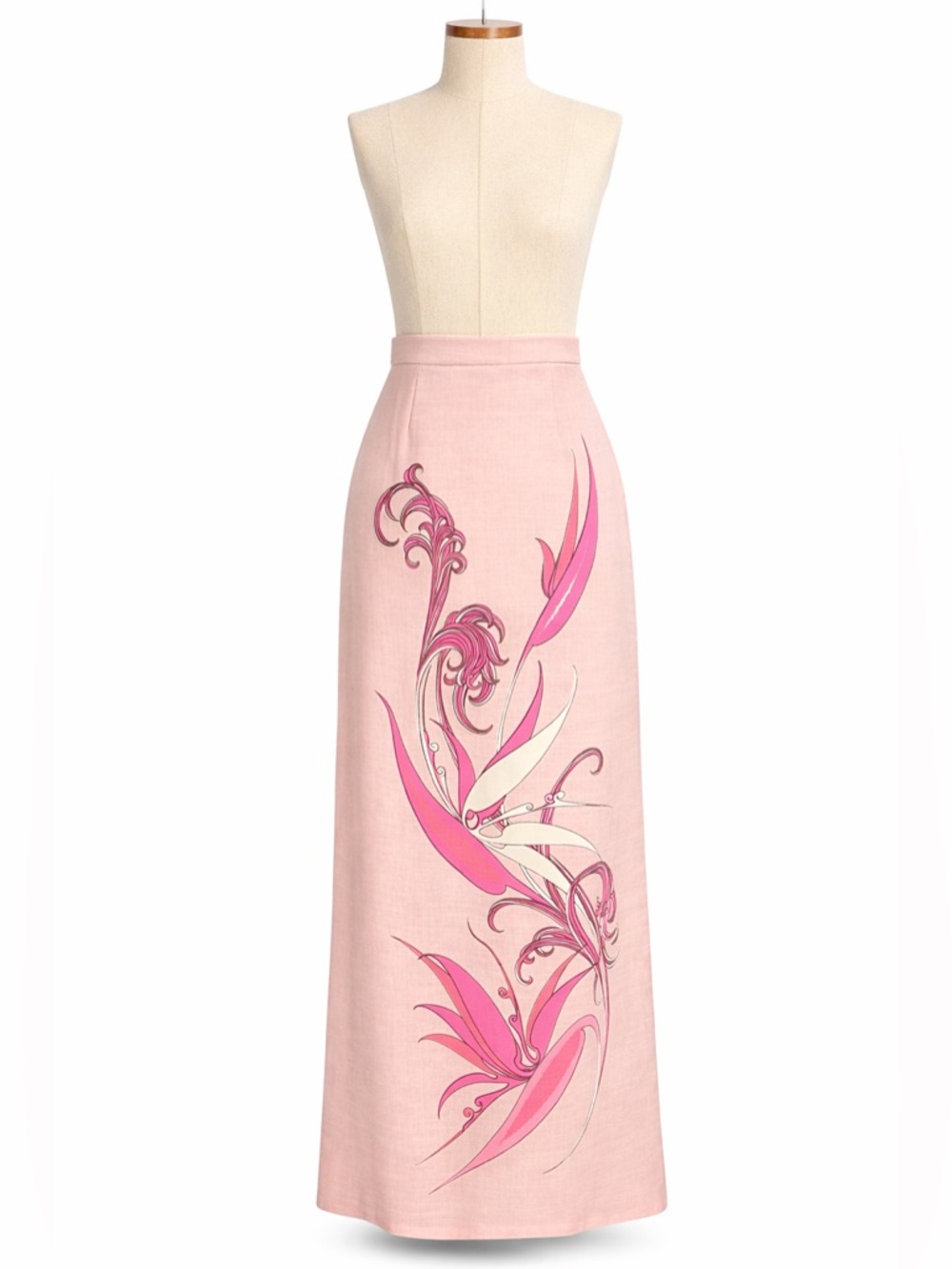 Vintage pink mid century maxi skirt- painted floral design- XS - Picture 2 of 7